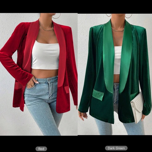 Jackets & Blazers - Set of 2 Emerald green / red blazer jacket- velvet velour